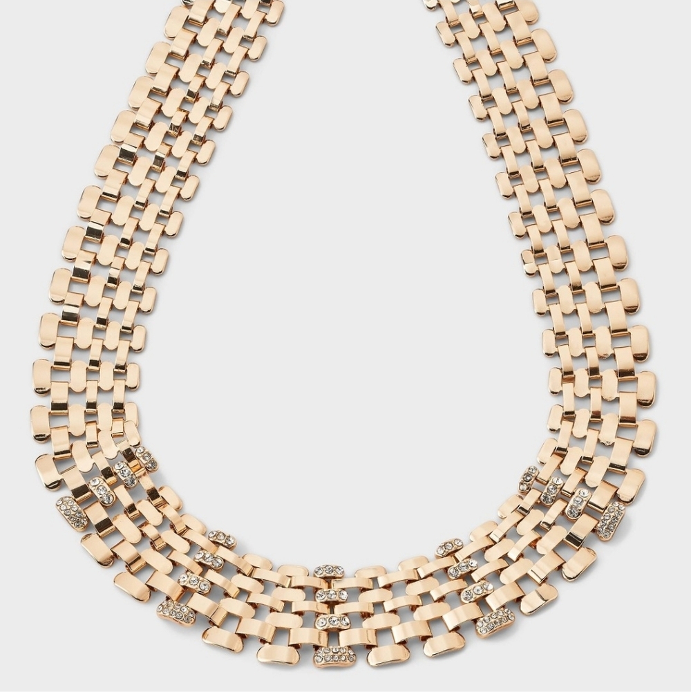 New!Gold-Tone Multi-Row Woven Collar Watchband Chainlink Necklace Y2K Cottagecor